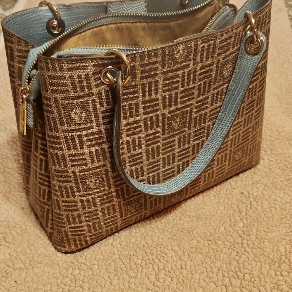 Elegant Anne Klein Brown and Blue Handbag